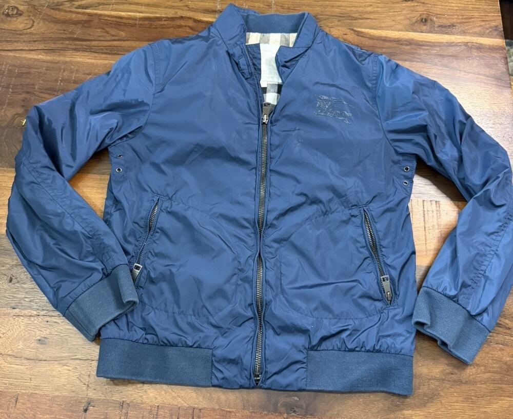 BURBERRY Children Boys 10Y Blue Full Zip Windbreaker Jacket Pockets Logo